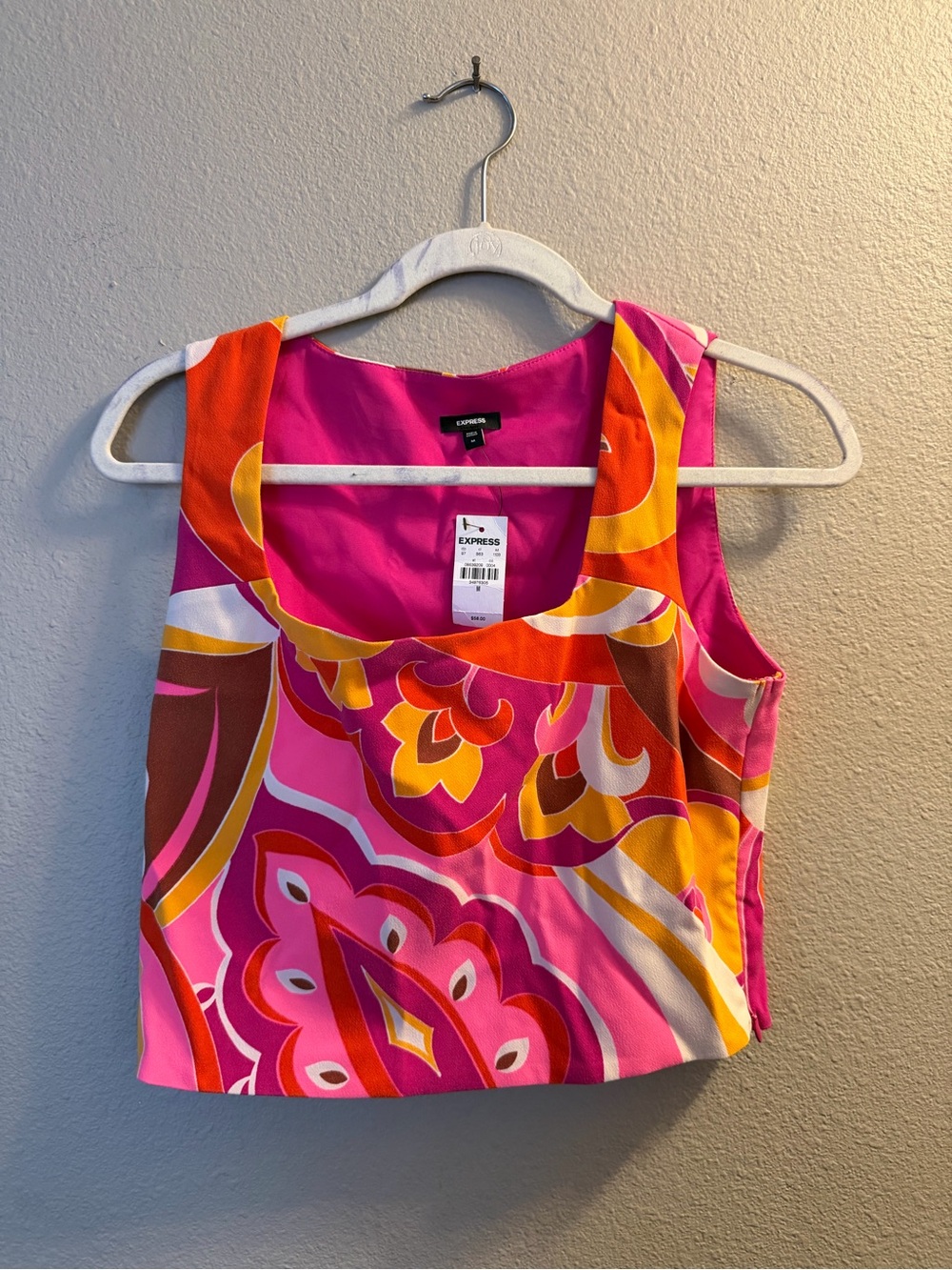 Express Pink Orange Yellow Floral Scoop Neck Tank